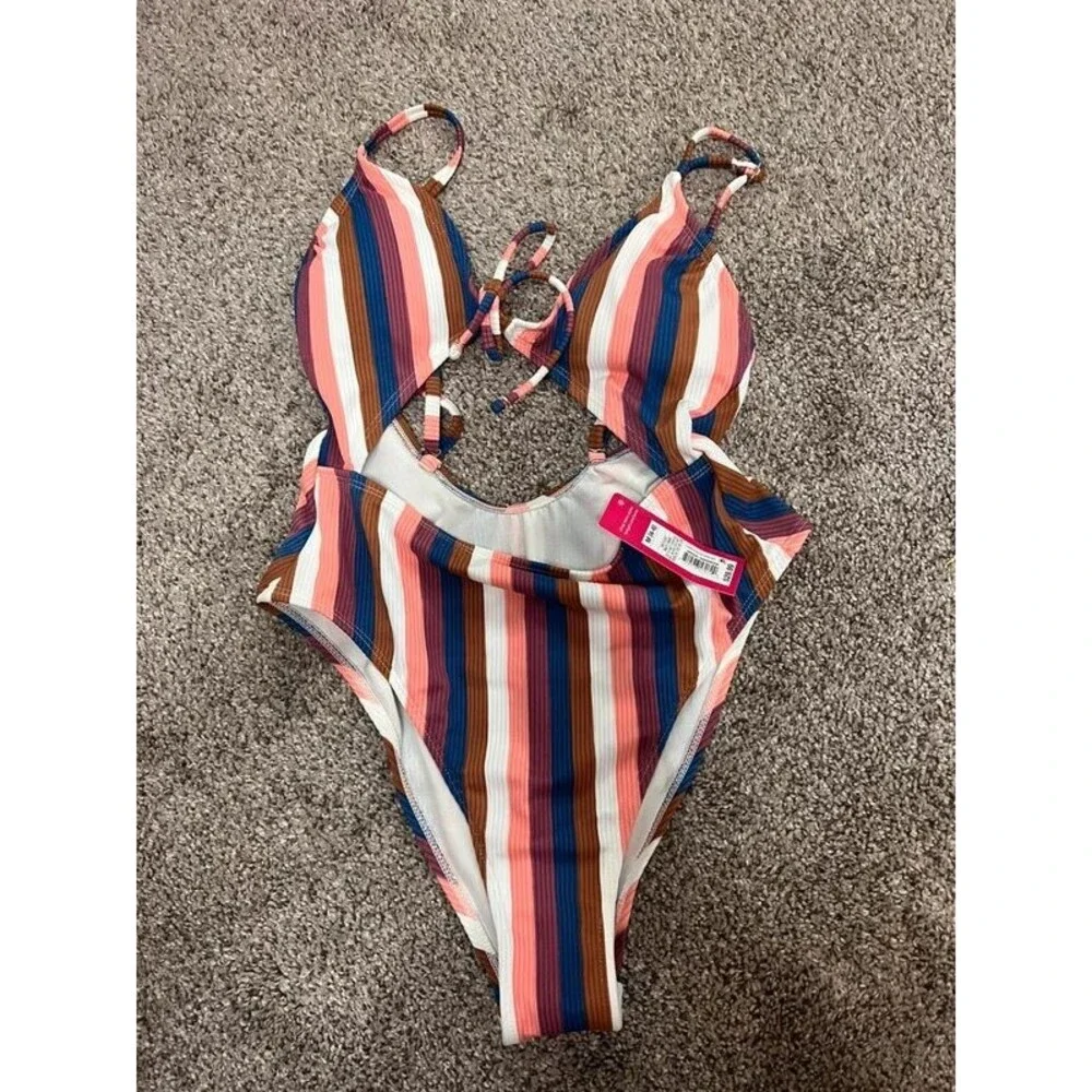 NWT xhilariation striped cut out monokini one piece swimsuit medium